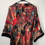 Vintage boho chic long robe with tie waist & velvet trim sleeves Red Size undefined Photo 3
