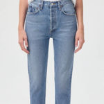 AGOLDE  Riley Crop High Rise Straight Jeans Chewed Hem Haven Blue 32 Photo 0