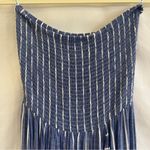 Blue Island  Strapless Smocked Dress Medium Blue White Stripes Ruffle Beachy Boho Photo 2