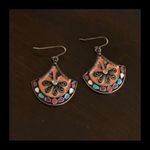 Colorful Southwestern Jeweled Dangle Earrings | Boho Multicolor | Pierced | 1.5” Orange Photo 2