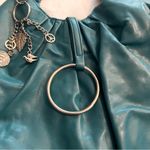 Teal Blue Faux Leather Tote Bag with Peace Charms Handbag Shoulder Bag Purse Photo 2