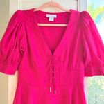 House of Harlow Linen Blend Lace-Up Puff Sleeve Mini Dress Fuchsia Pink size 4 Photo 4