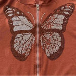 Butterfly rhinestones women’s full zip bling hoodie jacket Size Med Orange Photo 2