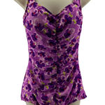 Maxine of Hollywood Spa Shirred Girl Leg One Piece Swimsuit Purple Floral Size 1 Photo 0