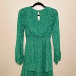 Jopra Flowy Ruffled Skirt Long Sleeve Polka Dot Dress, Green/White, Size M, EUC Green Size M Photo 2