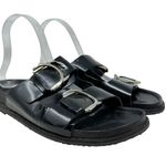 ZARA  Slide Sandals Buckles Double Strap Faux Leather Black Size 41 US 10 Photo 0