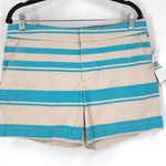 Tommy Hilfiger Womens Chino Shorts Size 8 Beige Turquoise Stripe Casual Photo 0