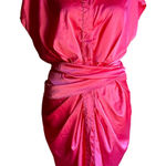 DO+BE  | Pink Satin Tie Waist Short Sleeve Shirt Party Dress Draped Mini Medium Photo 0