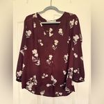 Collective Concepts  Merlot Floral Blouse Sheer V-Neck Burgundy XL EUC Photo 7