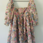 Storia  Stacy Sequin Floral Multi Puffed Sleeve Sparkle Babydoll Mini Dress L Photo 0