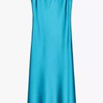 ZARA  midi dress turquoise blue satin effect evening casual wedding Photo 4