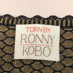 Torn By Ronny Kobo Women’s Knit Gold Metallic Black Lurex Peplum Hem Blouse Photo 5