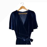 Alex Marie Jumpsuit Women 18 Navy Blue Velvet Cape Sleeves Belted Wide Leg Beth Photo 4