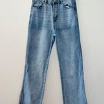 Grey Lab  Light Wash High Rise Straight Leg Baggy Jeans with Slit Detail  Photo 1