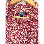 Lands' End Shirt Tunic Dress Button Down Red Pink Print Women's M Boho Photo 2