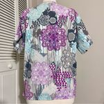 UA Scrubs Floral Abstracts Print Women's 2 Pocket V Neck Top L Large Purple Photo 1