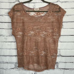 Crystal K Sheer Lace Short Sleeve Blouse Women’s Small Nude Floral Mesh Top Y2K Brown Photo 0