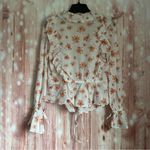 Free People White Amanda Ruffle Long Sleeve Wrap Orange Floral Top Photo 8