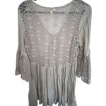 Kori America Half Sleeve Baby Doll Blouse With Crochet Flowers Green Size L Photo 4