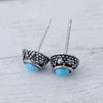 Stud Earrings Turquoise Tone with Silver Tone Halo Photo 1