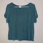 CAbi #4008 Women's Size XS Teal Stripe Cuffed Short Sleeve Groove Tee Photo 1