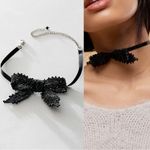 Free People Backstage Pass Bow Choker in Black NWT Glass Sequin Coquette Glam Photo 1