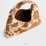 Gap Cow Print Mini Shoulder Bag Slouchy Calf Hair Leather Purse Brown Cream Photo 8