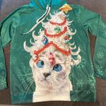None Adult Unisex Christmas Hoodie with Cat & Christmas Tree Size L/XL NEW Photo 2