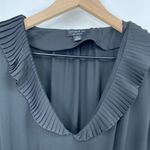 Anthropologie Current Air Pleated Long Sleeve Maxi Dress V Neck Ruffled Silky Black Womens S Photo 3