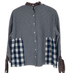 ZARA Womens Long Sleeve Gingham Top Blouse Floral Neck Tie Blue White Medium Photo 2