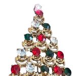 Vintage Lauren Spencer Genuine Crystal Pin Brooch Gold Tone Red Green Clear New Photo 2