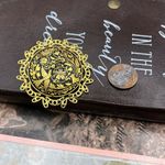 Vintage Spanish Damascene Filigree Bird & Flower Brooch Black Gold Pin Photo 5