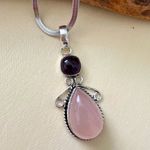 925 Sterling Silver Angel Amethyst Rose Quartz Necklace handmade womens jewelry Pink Photo 2