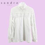 Sandro White Mock Turtle Neck Long Sleeve Lace Blouse Photo 1