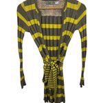 Anthropologie Sweater Yellow Maple Striped Pleated Belt Pocket Taupe XS Cardigan Photo 1