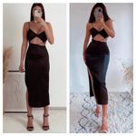 ZARA Black Asymmetric Satin Midi Dress Size Large Cut Out Sexy Cocktail Wedding Photo 7