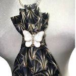 “Dainty Dapper” dark brown and Gold Tie Necklace with butterfly brooch Black Photo 1