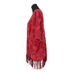 Chico's | S/M | Chenille Floral Jacquard Ruana Maroon Kimono Fringe Cardigan Photo 6