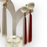 Trifari Vintage  White Red Dangle Clip-On Earrings 2 Pair Gold Tone Photo 2