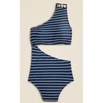 J.Crew NWT Cutout One Shoulder One Piece Swimsuit Navy Blue White Stripe Swim 22 Photo 1