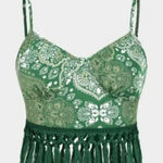 Cider Shirt Women Small Green V Neck Aztec Tassel Crop Top NWT Hippie Boho Photo 0