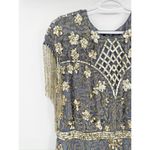 Mac Duggal  4908 Embellished Beaded Fringe Cap Sleeve Gown Platinum Gold 14 Photo 3