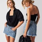 One Teaspoon Free People Blue Future Junkyard Micro Mini Skirt 25 Shimmer Fray Photo 2