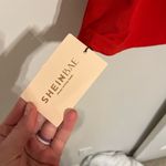 SheIn  Red Ruched Long Sleeve Cowl Neck Dress Photo 1