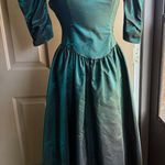 Vintage 80s Dance Allure taffeta bow midi formal dress, size small Blue Photo 0