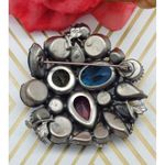 Vintage Mid Century Rhinestone & Faux Pearl Brooch Pin Silver Tone Floral 2" Black Photo 6