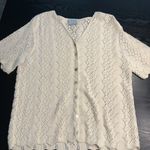 A Sweater Tale Cream Crochet Button Down Sweater XL Cotton V Photo 8