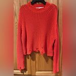 ZARA ‎ Flame Orange Distressed Ripped Oversized Cropped Knit Sweater Size Small Photo 7