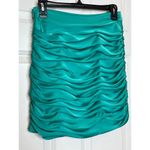 Ramy Brook  Teal Satin Ruched Mini Skirt with Ruffle Side Zip Size 4 Photo 1