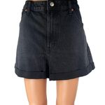 H&M NEW Women's Black High Waisted Wide Leg Cuffed Mom Denim Jean Shorts 18 Photo 0